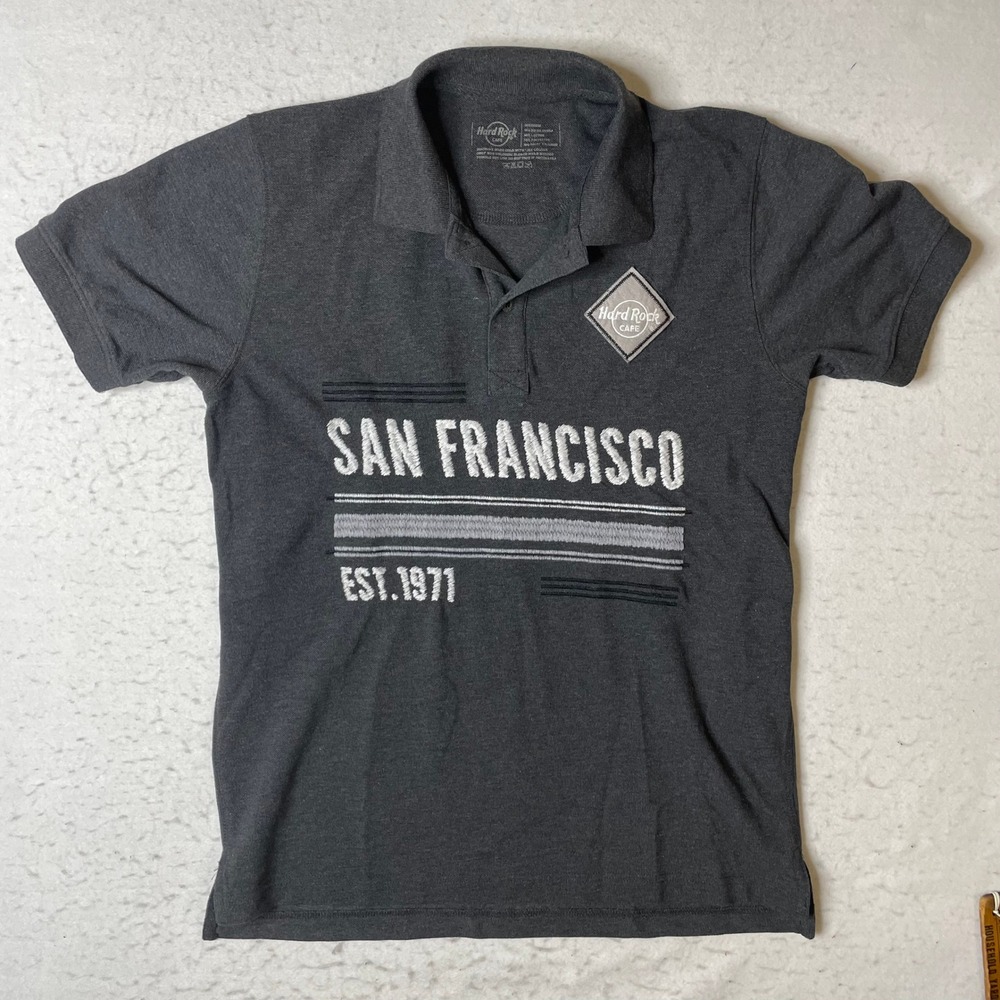 Hard Rock Cafe San Francisco Polo Shirt Mens Medium Charcoal Grey Est 1971 Embro